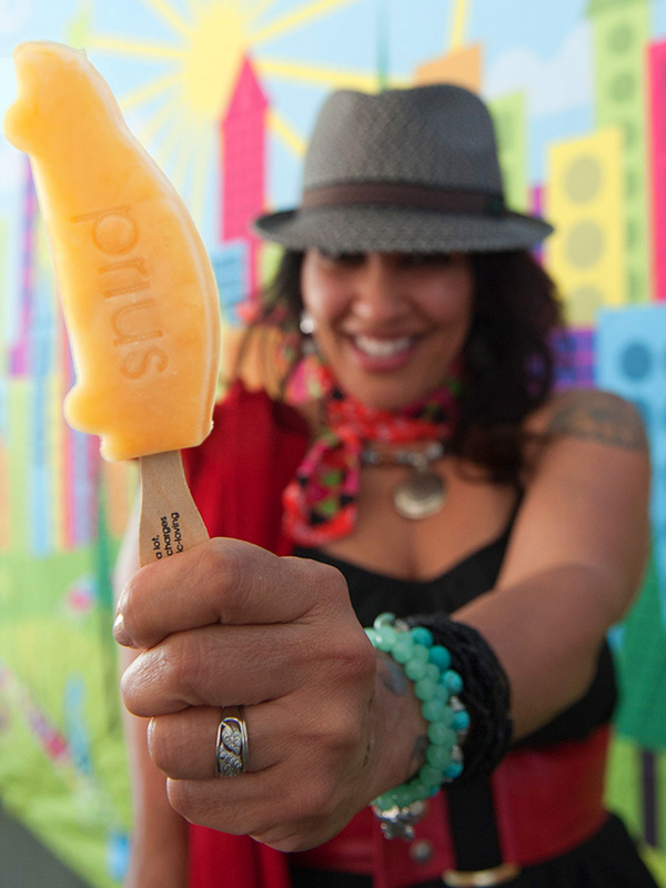 Lollapalooza girl holding prius branded popsicle